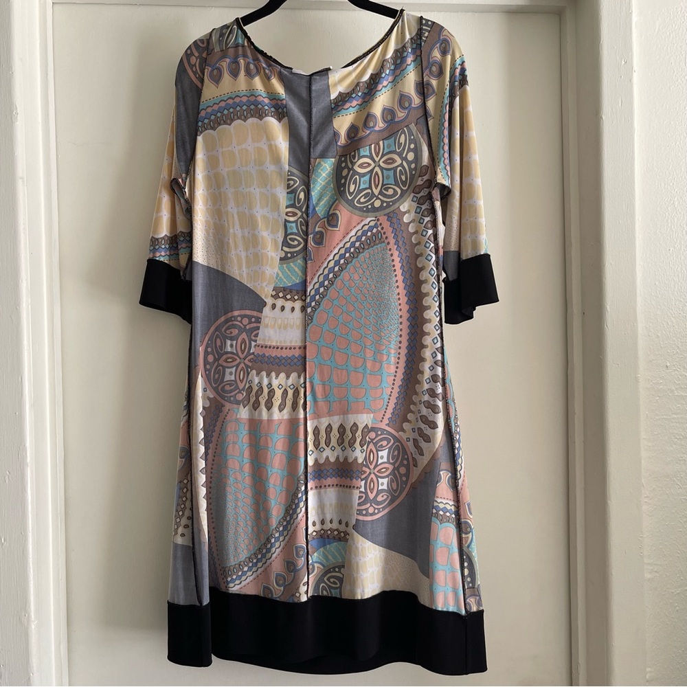 Papillon Blanc Geometric dress Black Yellow Orange size large Lightweight retro - Picture 9 of 9